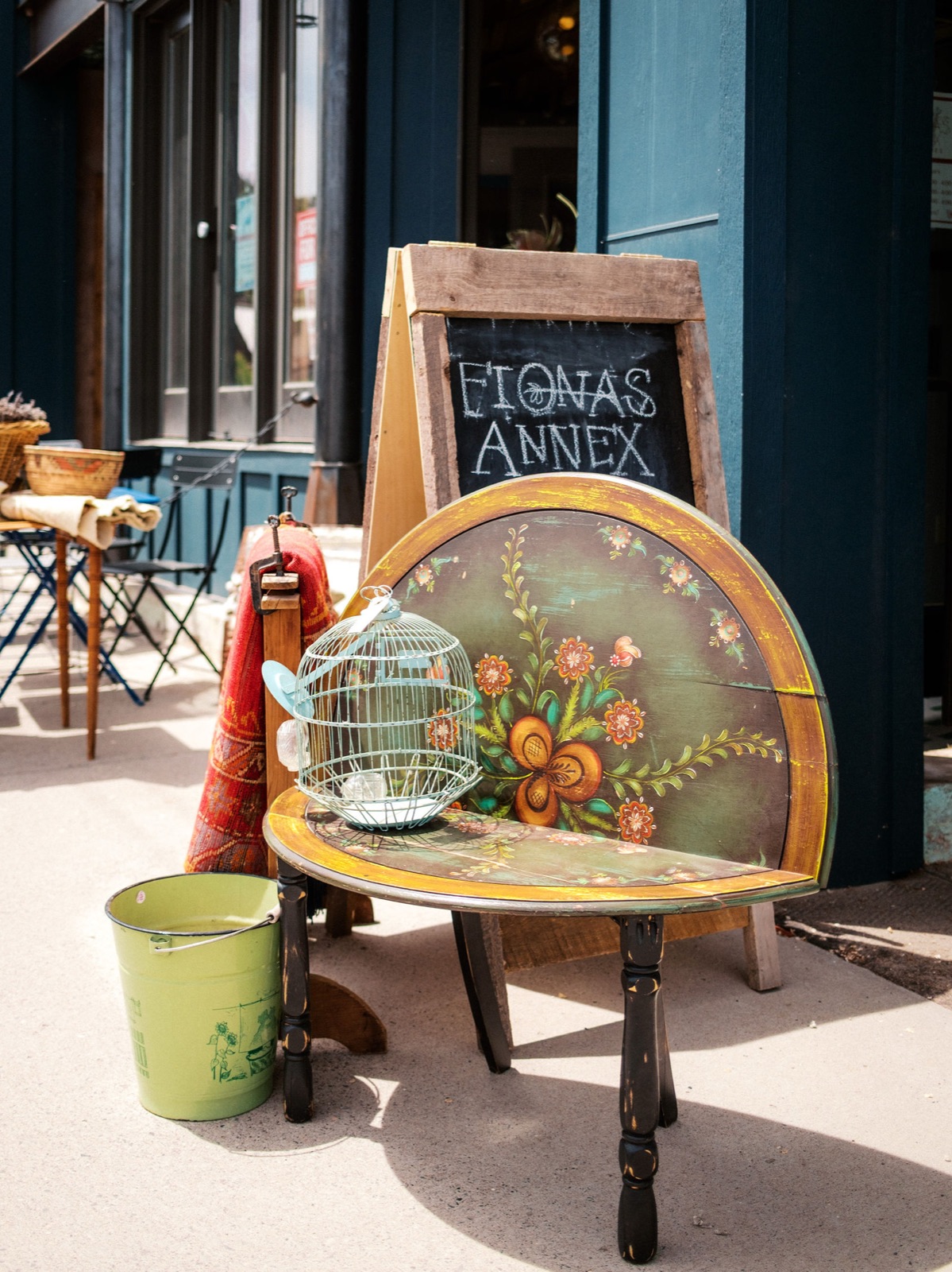The Antique Annex storefront sign outside Fiona's Bartique in Paonia, Colorado