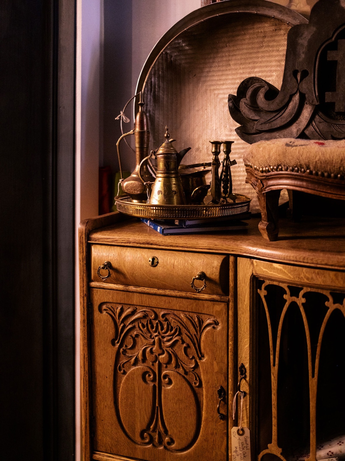 Hand-carved antique wood cabinet in the Antique Annex